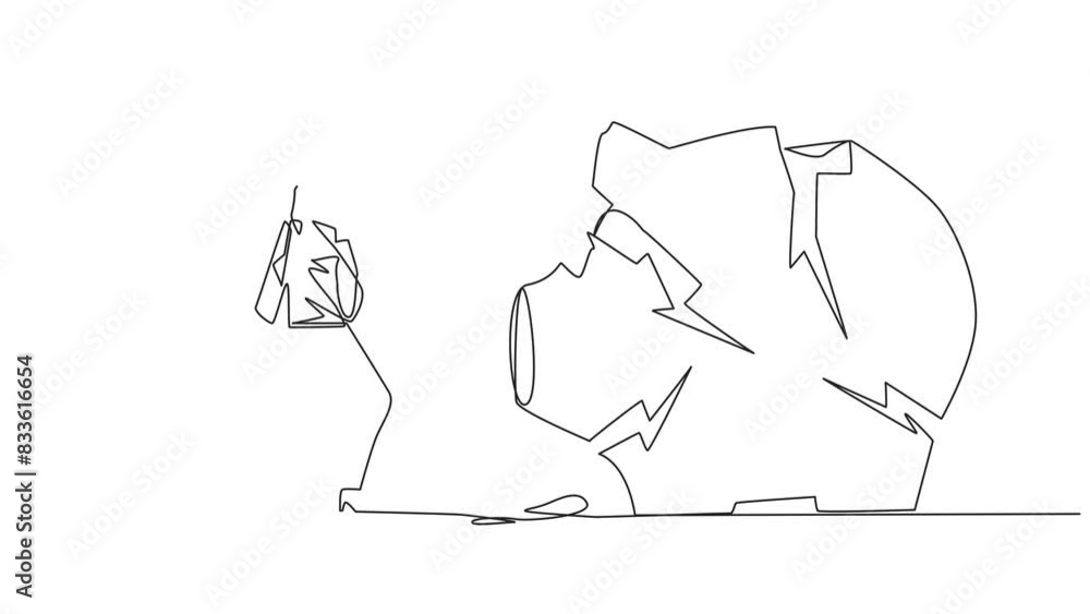 Animation of single continuous line drawing businesswoman preparing to hit big piggy bank. Rampage. Running out of capital. Unprofitable business. Trying new luck. Rise again. Full length motion Animation of single continuous line drawing businesswoman preparing to hit big piggy bank. Rampage. Running out of capital. Unprofitable business. Trying new luck. Rise again. Full length motion