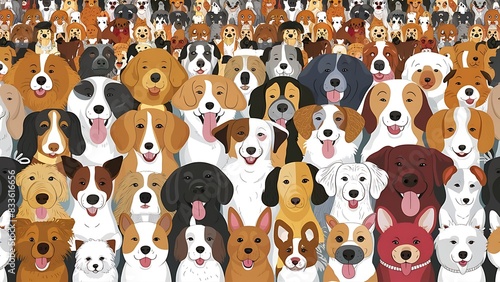 Funny dog animal crowd cartoon seamless pattern wallpaper