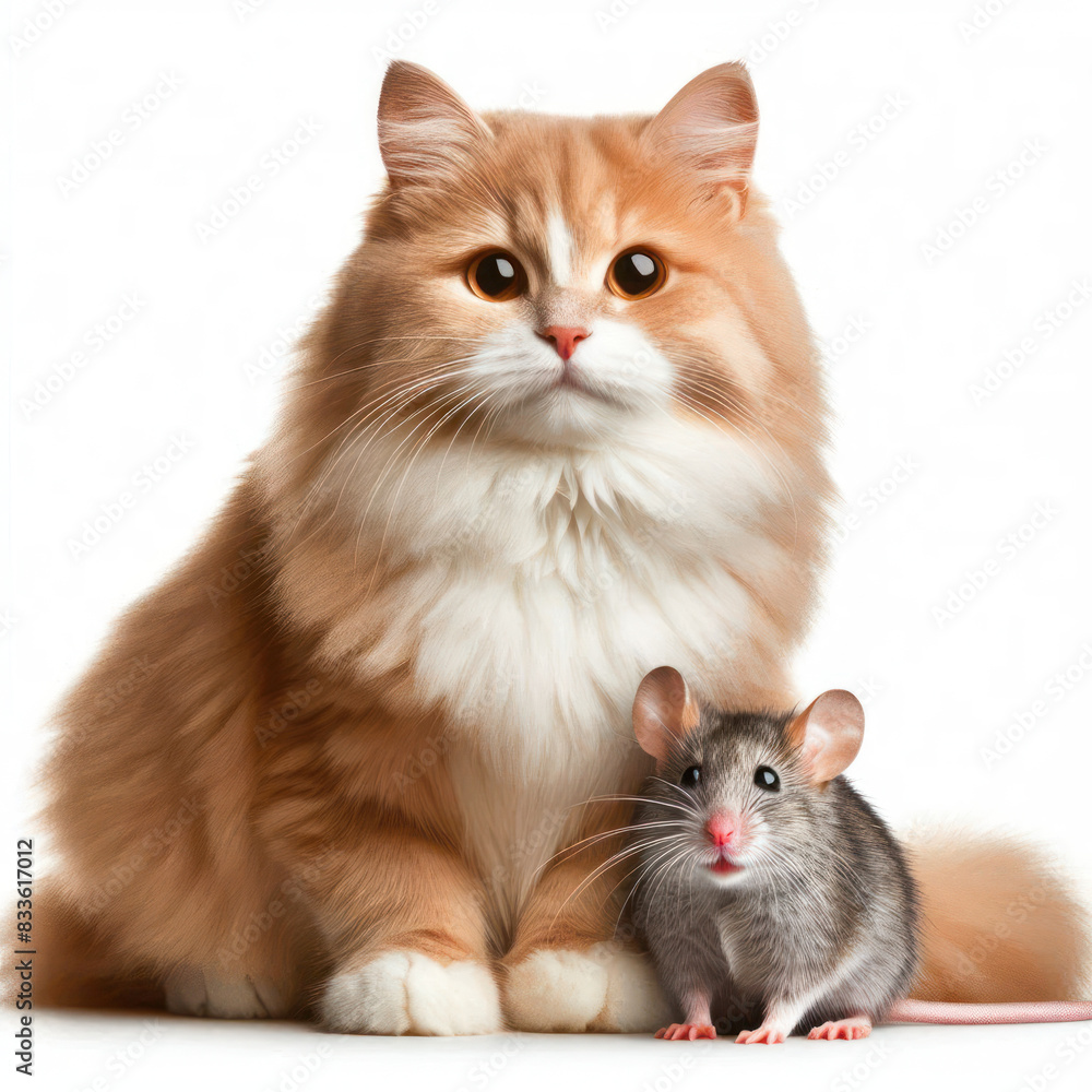 Cat and mouse friends Isolated on white background Cat and mouse friends Isolated on white background