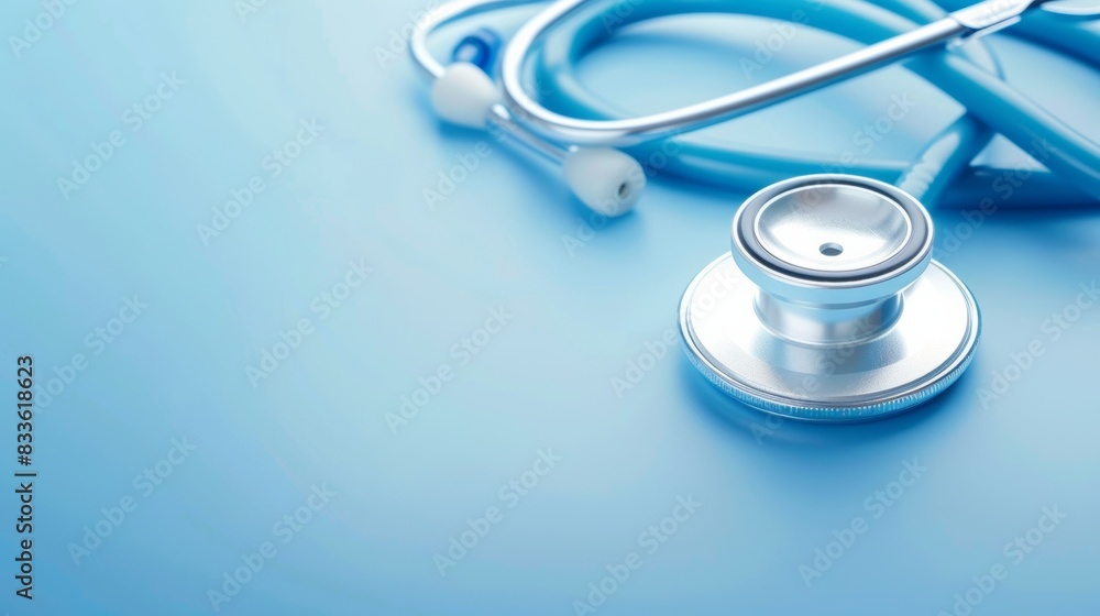 Stethoscope in beautiful light blue background for medical publication Stethoscope in beautiful light blue background for medical publication