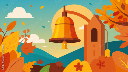 The crisp autumn air is filled with the sound of the church bell signaling the start of the harvest festival and a time of gratitude and giving.. Vector illustration