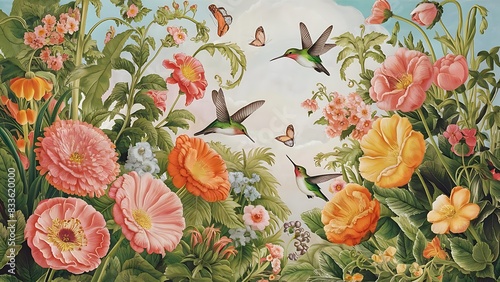 hummingbirds and flowers wallpaper