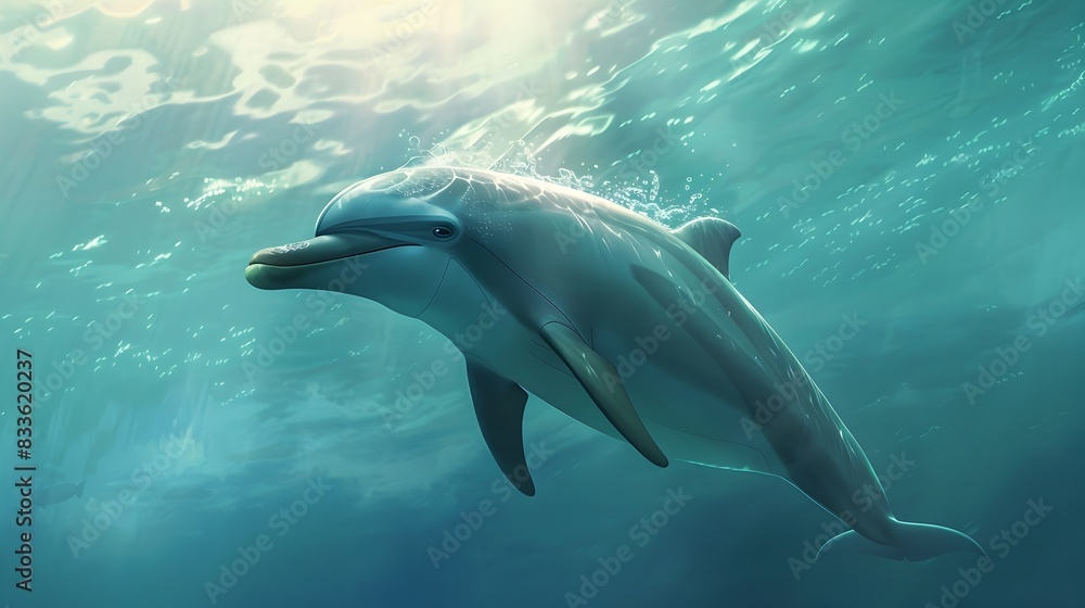 Fototapeta premium Graceful Dolphin Gliding Through the Vibrant Underwater Ocean