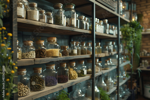 Wallpaper Mural Modern medicine production, showcasing pharmacology with natural herbs and advanced technology for preparation Torontodigital.ca