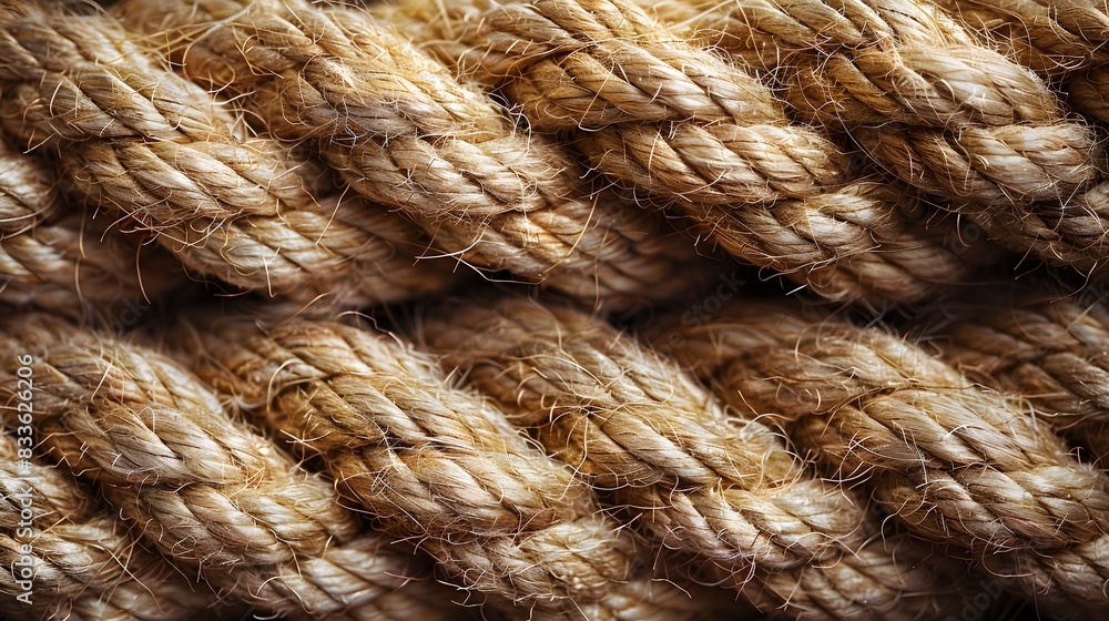 A detailed texture of jute rope, showcasing the natural beauty and strength associated with its use in various applications. This closeup view captures every detail of the textured fabric. A detailed texture of jute rope, showcasing the natural beauty and strength associated with its use in various applications. This closeup view captures every detail of the textured fabric.