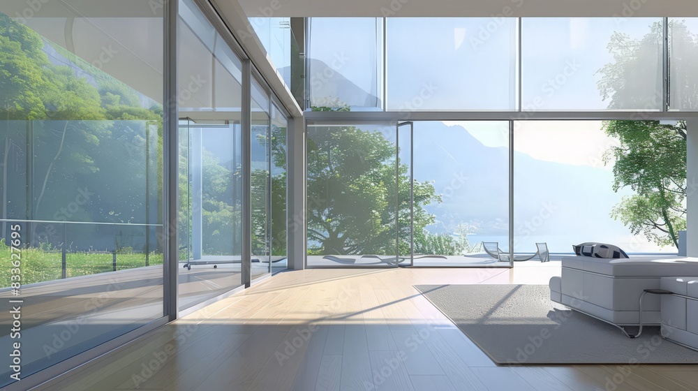 Fototapeta premium A future home windows can transition from transparent to opaque, providing privacy and controlling natural light with ease