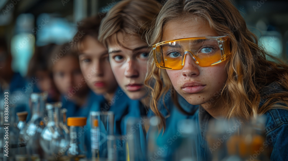 Group of Young Women Wearing Yellow Glasses Group of Young Women Wearing Yellow Glasses