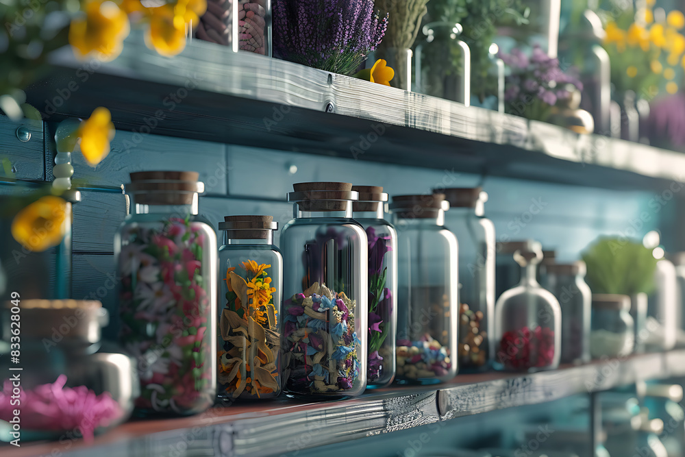 Modern medicine production, showcasing pharmacology with natural herbs and advanced technology for preparation Modern medicine production, showcasing pharmacology with natural herbs and advanced technology for preparation