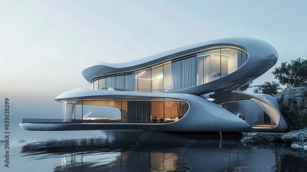 A futuristic house design with cutting-edge technology, modular components, and a minimalist aesthetic A futuristic house design with cutting-edge technology, modular components, and a minimalist aesthetic