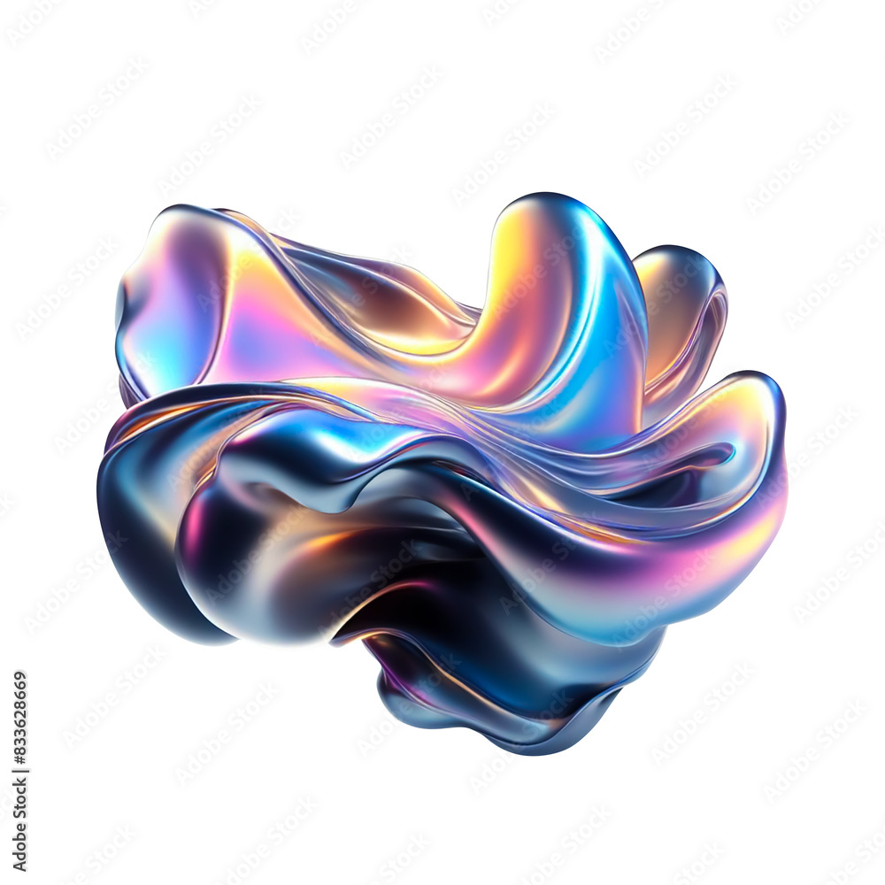Obraz premium 3d fluid abstract metallic holographic colored shape png cutout transparent background