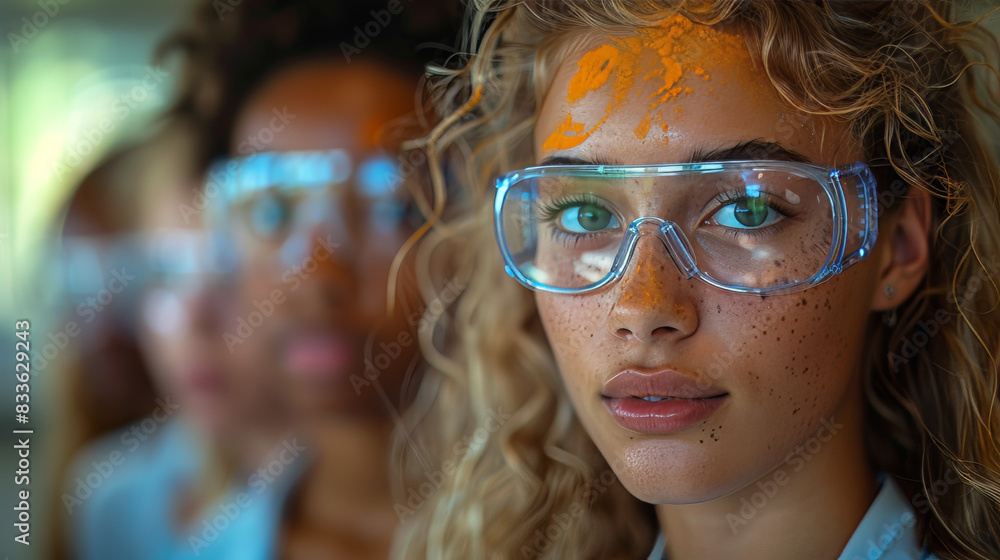 Woman Wearing Glasses With Orange Paint on Face Woman Wearing Glasses With Orange Paint on Face