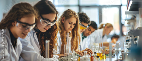 Group of Young Women Working in a Lab photo