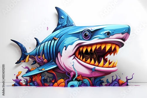street graffiti design  colorful shark graffiti