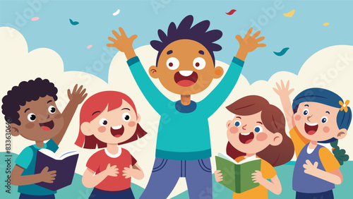 As the story reached its the children squealed with excitement and anticipation.. Vector illustration