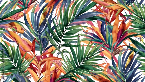 watercolor colorful tropical palm leaves Wallpapper