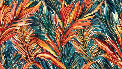 watercolor colorful tropical palm leaves Wallpapper
