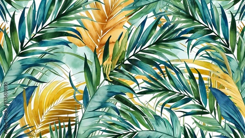 watercolor colorful tropical palm leaves Wallpapper