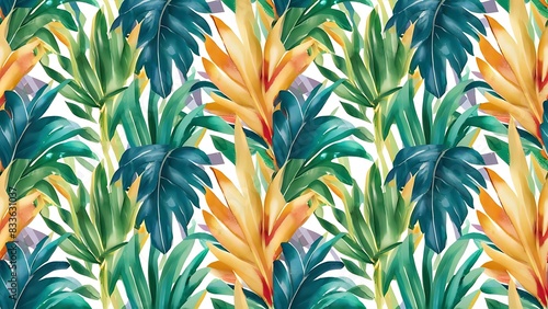 watercolor colorful tropical palm leaves Wallpapper