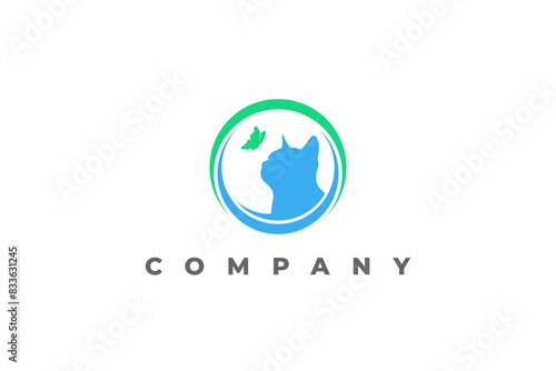 logo cat silhouette on circle with butterfly vet