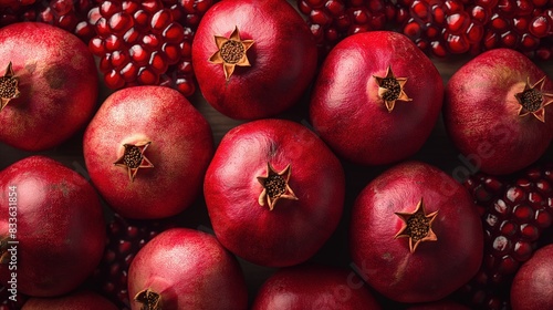 Ripe Red Pomegranates and Seeds Close-Up