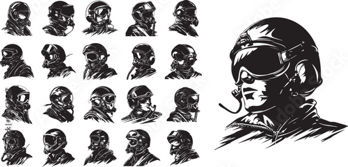 collection of fighter pilot vector design isolated on white background