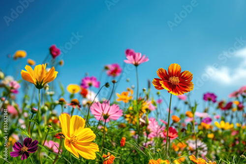A colorful field of blooming flowers under a clear blue sky © Veniamin Kraskov