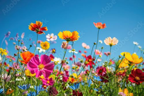 A colorful field of blooming flowers under a clear blue sky © Veniamin Kraskov