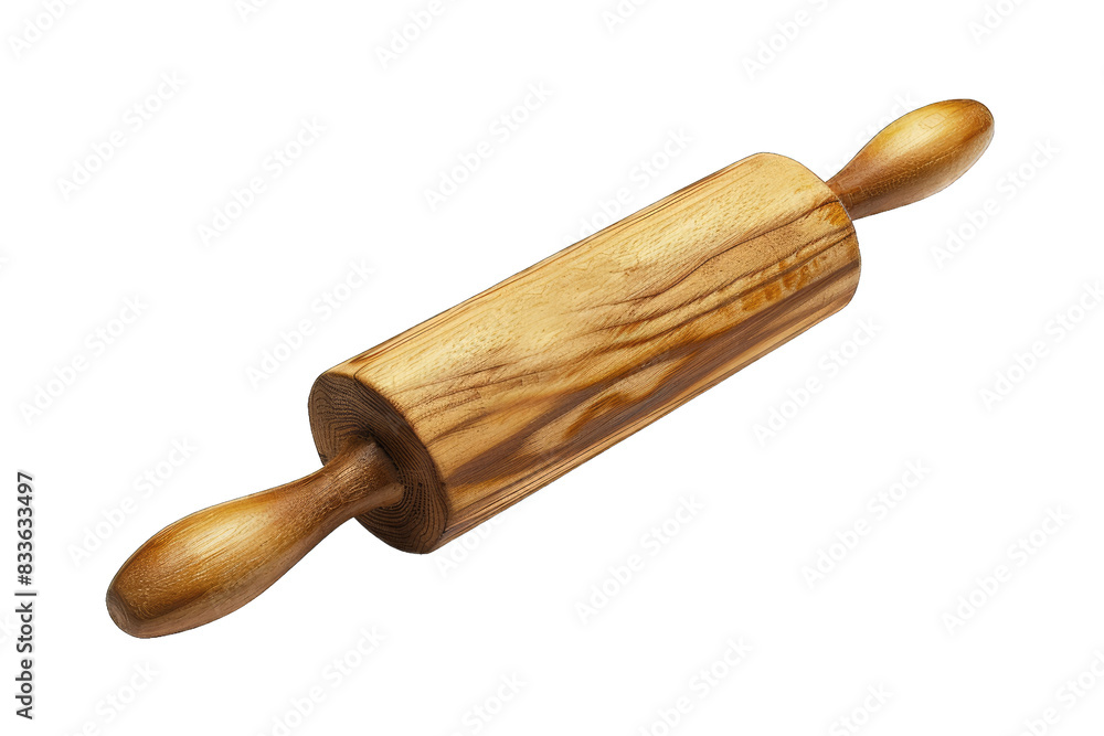 High-quality wooden rolling pin with a smooth finish on transparent background High-quality wooden rolling pin with a smooth finish on transparent background