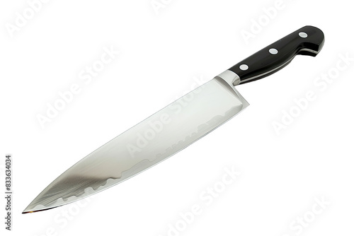 A high-quality chef's knife with a sleek black handle. on transparent background photo