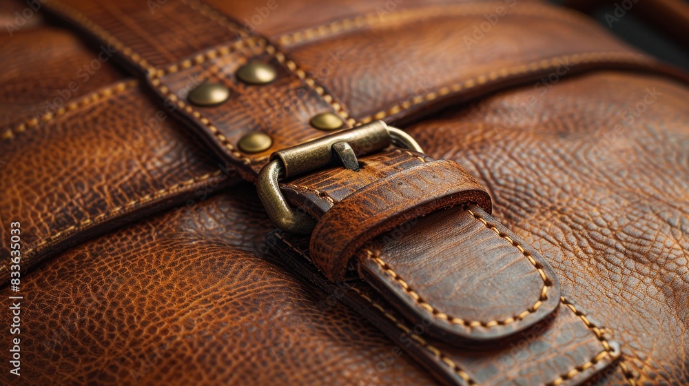 Macro close-up of a brown leather suitcase, capturing intricate details, full depth of field, light background, isolated, studio lighting Macro close-up of a brown leather suitcase, capturing intricate details, full depth of field, light background, isolated, studio lighting