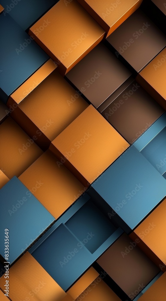 Abstract geometric background with layered brown and blue squares Abstract geometric background with layered brown and blue squares