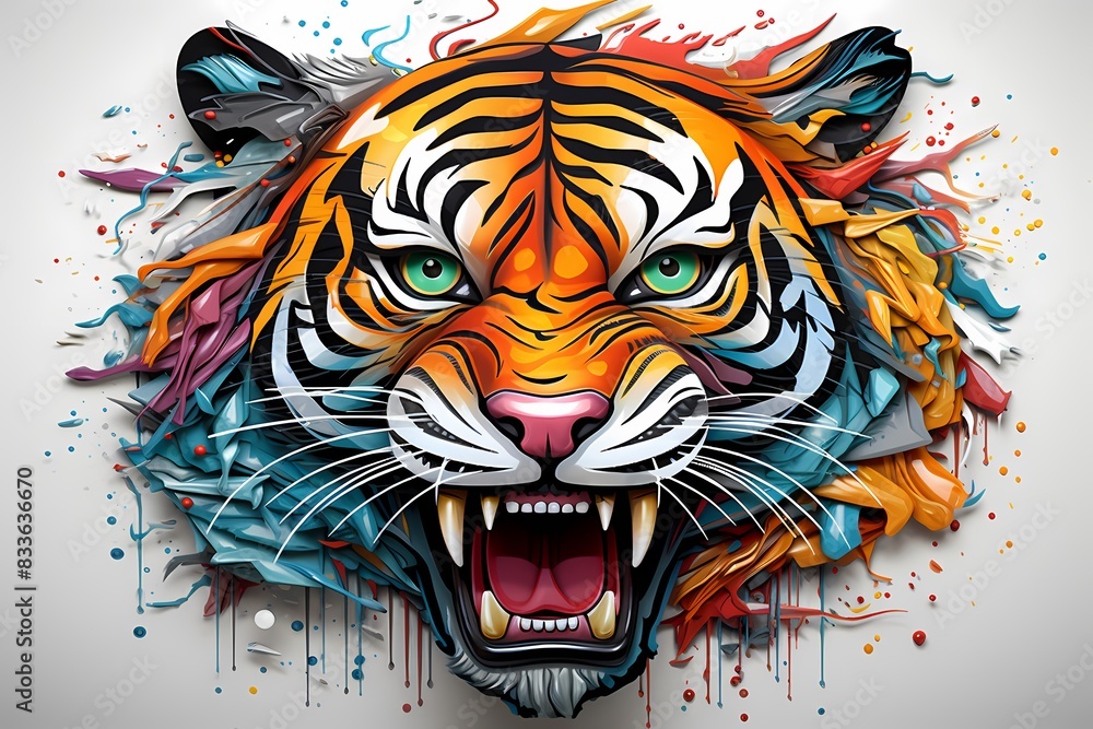 street graffiti design, colorful tiger graffiti