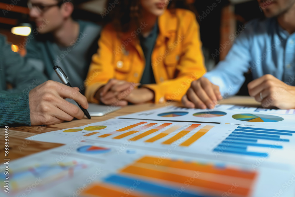 Fototapeta premium Business team meeting to analyze data charts for marketing plans and office profits.