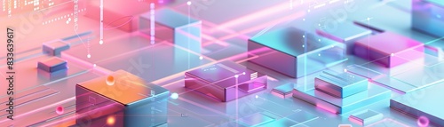 Abstract digital technology background with colorful blocks and neon lights, representing modern data and futuristic concepts.