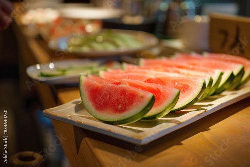 Elegant Dining with Densuke Watermelons at High-End Restaurant photo