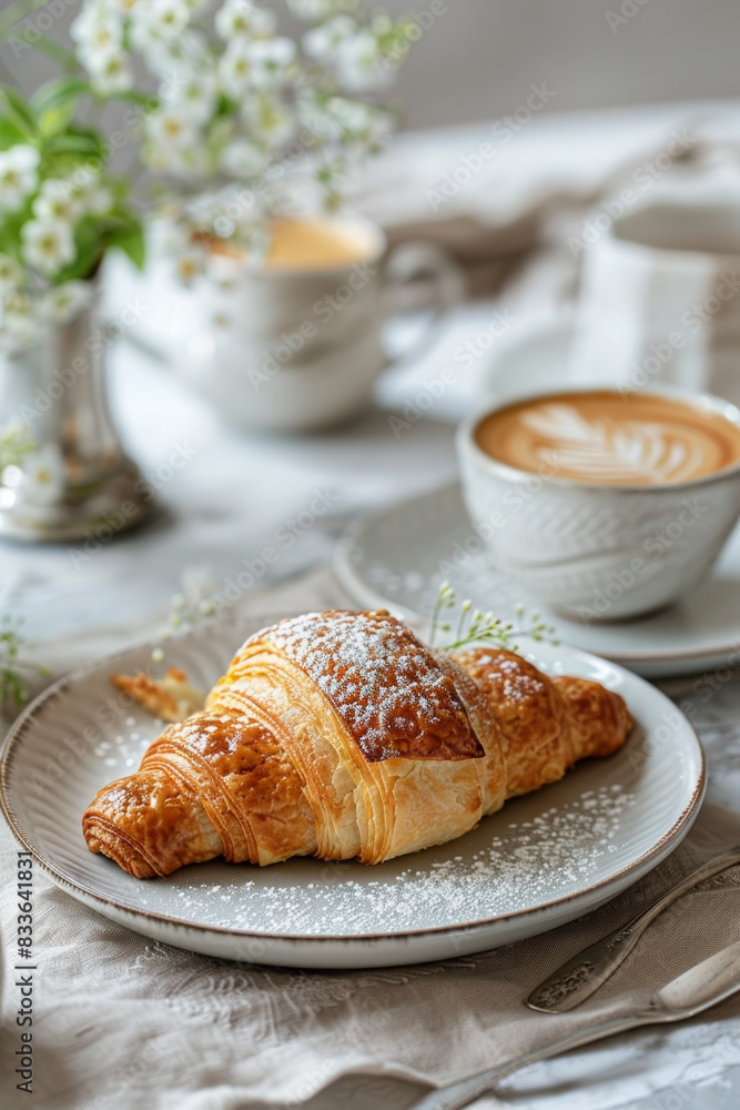 Indulge in a perfect breakfast with a delicious croissant and aromatic coffee. Indulge in a perfect breakfast with a delicious croissant and aromatic coffee.