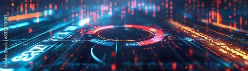 Wallpaper Mural Futuristic digital interface with glowing data and holographic elements. High-tech background for technology, AI, and cybersecurity themes. Torontodigital.ca