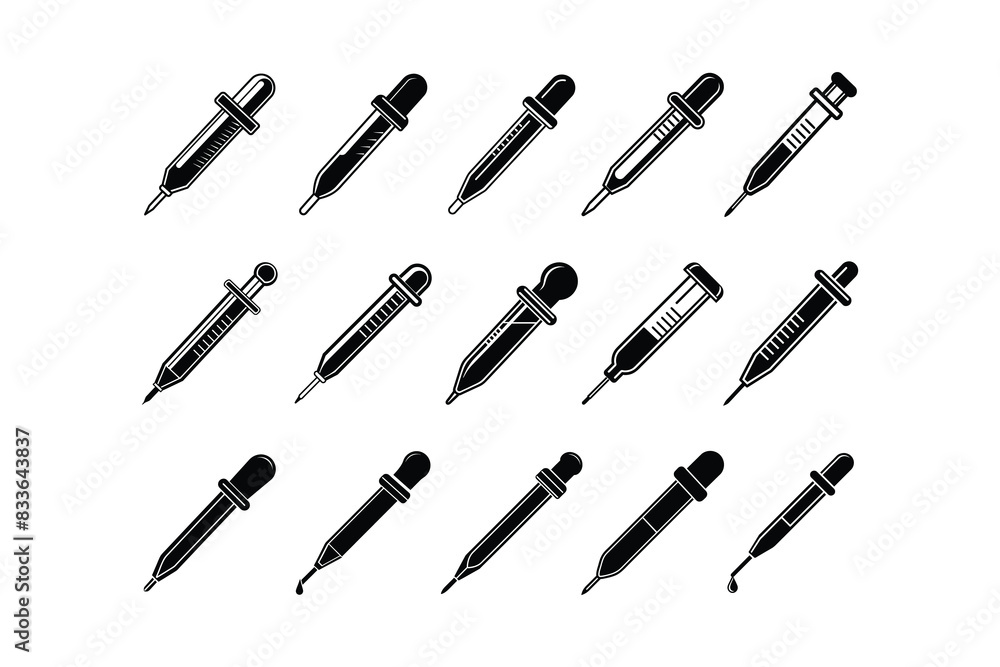 Dropper icon set. Laboratory analysis sign. Pipette signs set. Sign design. Dropper isolated icons. Vector illustration Dropper icon set. Laboratory analysis sign. Pipette signs set. Sign design. Dropper isolated icons. Vector illustration