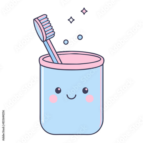  cheerful vector image of a toothbrush in a smiling holder, emphasizing dental hygiene.