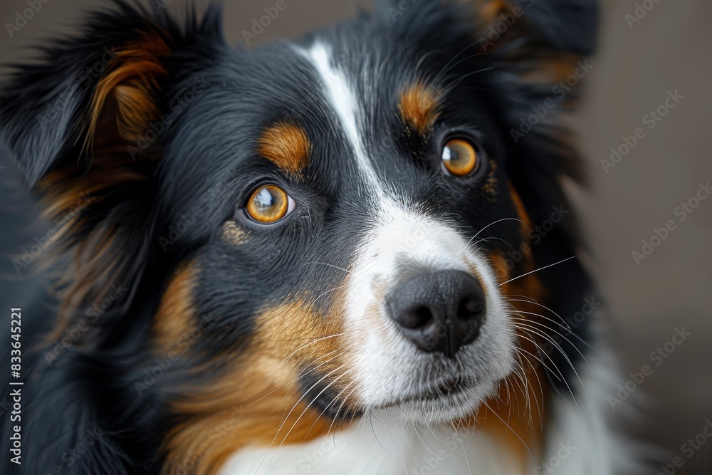Fototapeta premium A close view of a Bernese mountain dog with striking, soulful eyes and detailed fur textures