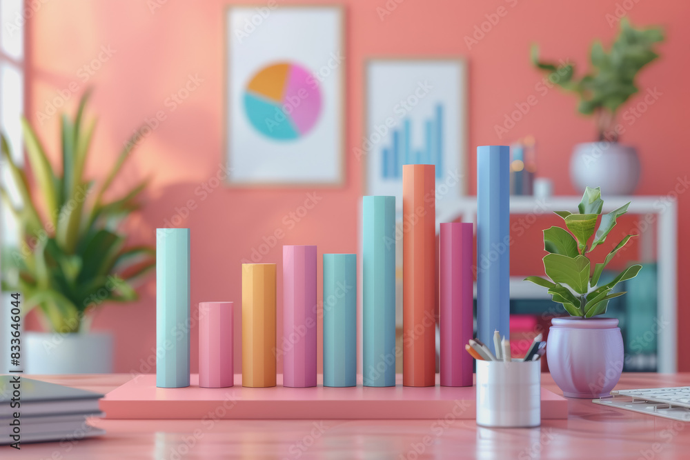 Obraz premium Graph charts that are models are inside the office. Show financial balance.