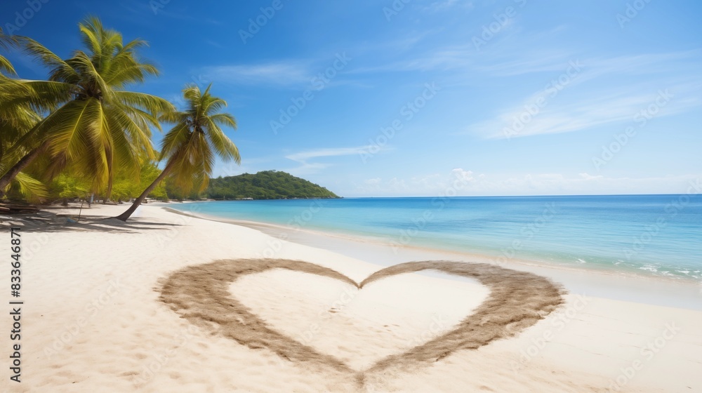 A Serene Tropical Beach with a Heart Drawn in the Sand A Serene Tropical Beach with a Heart Drawn in the Sand