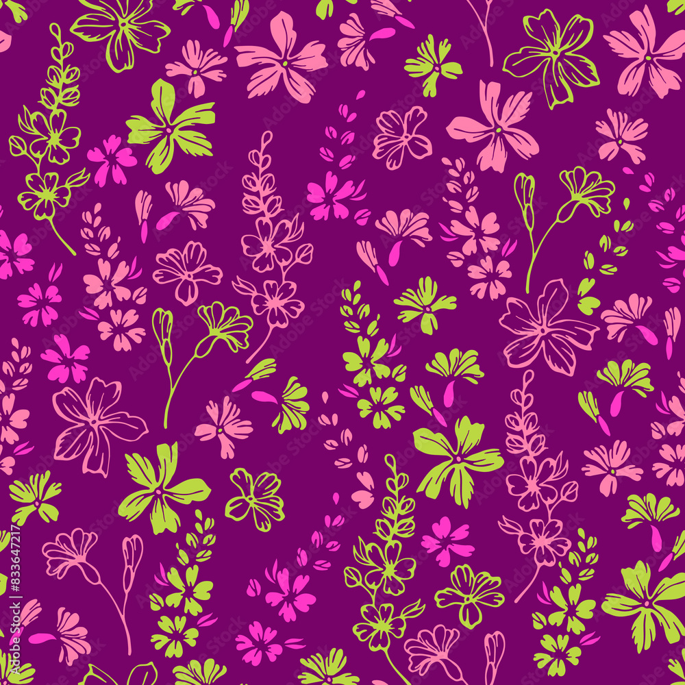 Little meadow buttercup flowers repeat pattern vector design. Millefleurs
