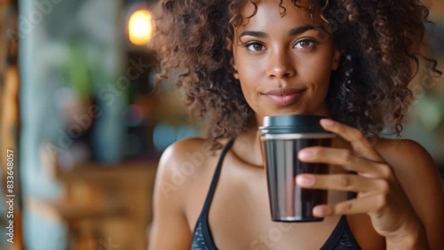 Wallpaper Mural A beautiful woman indulging in post-workout coffee, radiating freshness and inner beauty Torontodigital.ca