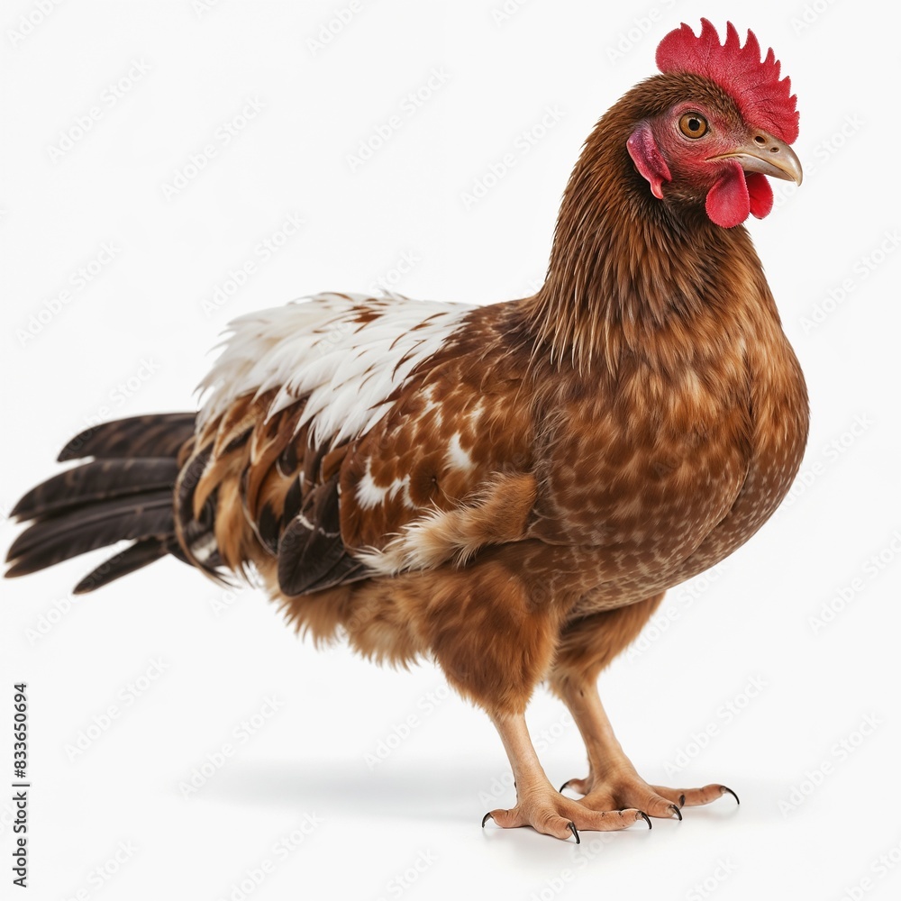 Fototapeta premium brown chicken hen standing isolated white background use for far