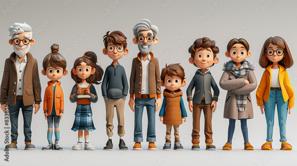 Obraz premium Family Portrait of Cartoon Characters