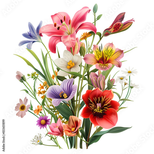 Colorful Flowers in a Vase, Isolated on a Transparent Background, Graphic Resource