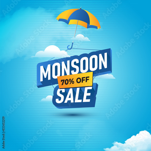 Monsoon Sale, Offer Banner Design Template Illustration