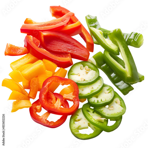 Freshly Sliced Colorful Bell Peppers and Jalapenos, Isolated on a Transparent Background, Graphic Resource photo