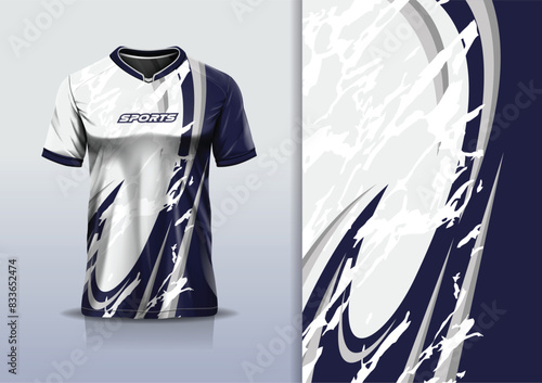 Sport jersey template mockup curve grunge design for football soccer, racing, running, e sports, blue white color